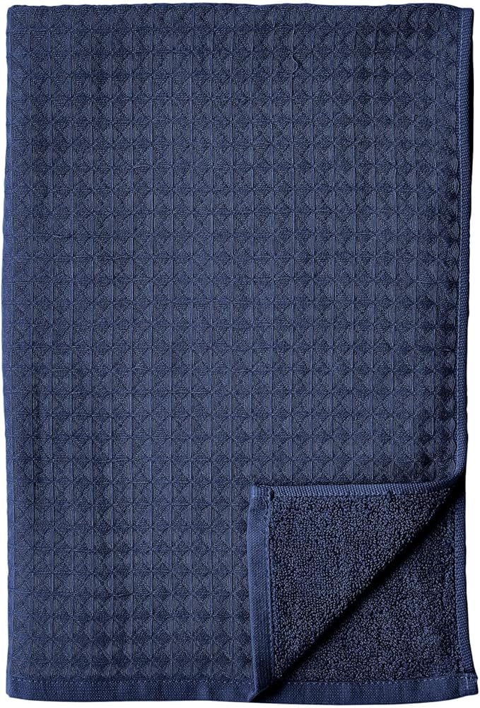 UCHINO Waffle Twist Cotton Weave Towel Set for Bathroom – 2 Bath, 2 Hand, 2 Washcloths, Lightweight Absorbent Quick Dry Honeycomb Texture Solid Terry Loop Reverse, 6 Piece, Indigo