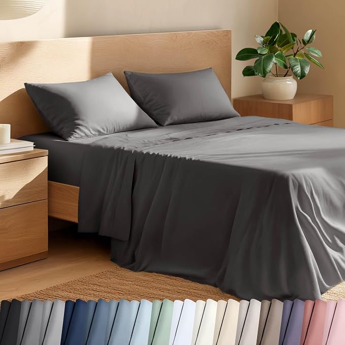 Bare Home 100% Organic Cotton King Sheet Set - Crisp Percale Weave - Lightweight & Breathable - Bedding Sheets & Pillowcases (King, Grey)