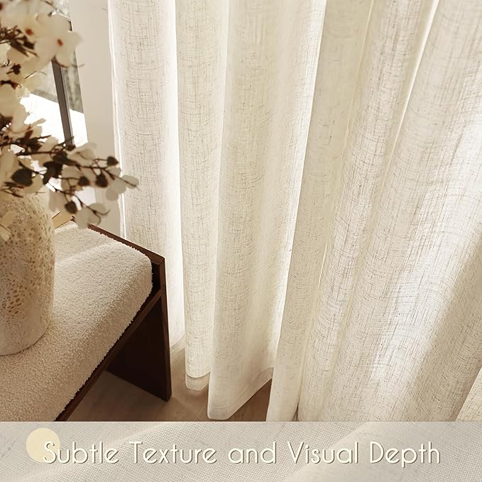 Faux Linen Beige Curtains 45 inches Long for Living Room Rustic Farmhouse Linen Drapes Semi Sheer Burlap Textured Canvas Cloth Curtain Panels Set of 2 Kahki Tan Colored