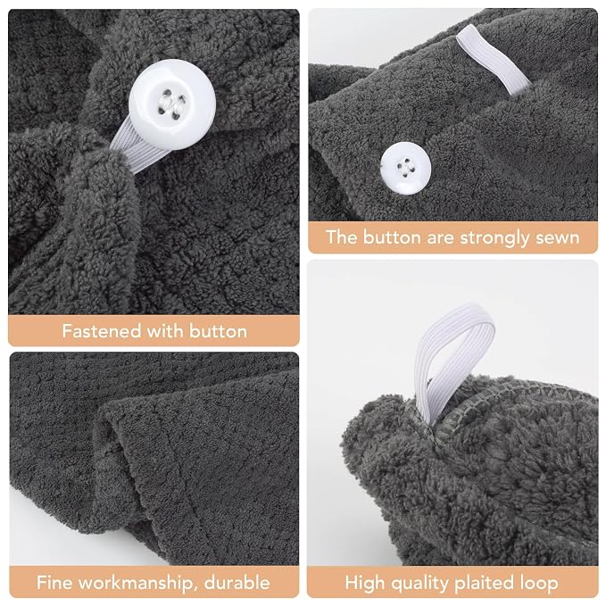 SINLAND Microfiber Hair Drying Cap Hair Towel Turban Twist for Women Fast Drying Towels Head Turban Absorbent Soft Lightweight 3 Pack Grey