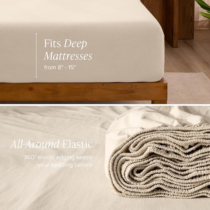 Bare Home 100% Organic Cotton Jersey Sheet Set, Ultra Soft, 100% Cotton - Sheet Set & Pillowcases - Deep Pocket Bed Sheets (Full, Sand)