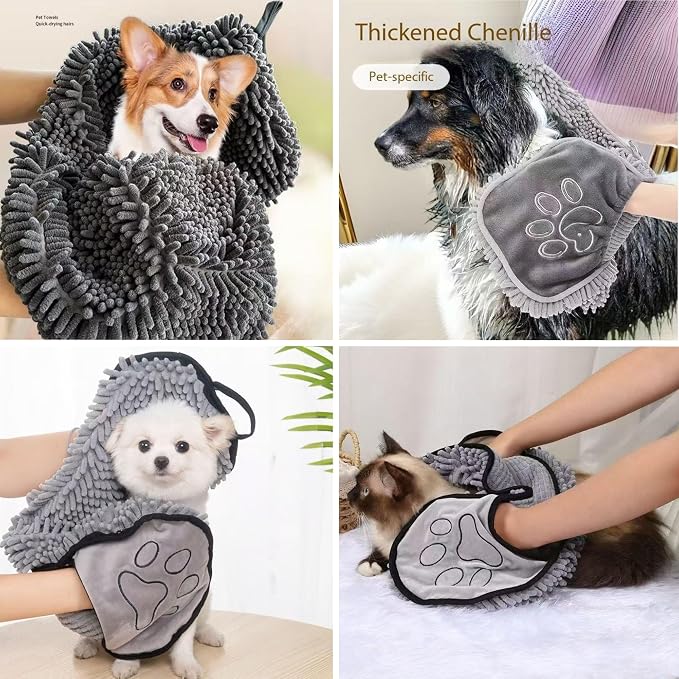 Dog Towel | Quick Dry Ultra Absorbent Microfiber Shammy | Extra Large 24.41x9.06 Dog Bath Towel with Hand Pockets | Dog Drying Towel for Dogs & Cats | Grey, Yellow, Blue (Blue)