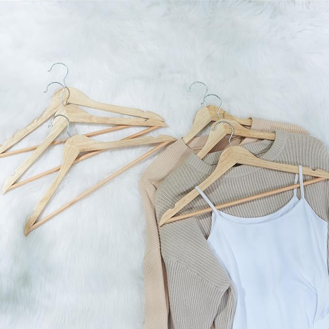 Solid Wooden Hangers 30 Pack, Wood Suit Hangers with Extra Smooth Finish, Precisely Cut Notches & Chrome Swivel Hook, Wooden Clothes Hangers for Shirt Coat Jacket Dress, Natural