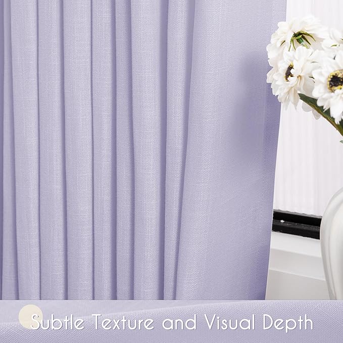 Light Purple Linen Curtain 72 Inch Length for Kitchen Bedroom Childroom Rod Pocket Semi Sheer Light Filtering Window Drapes for Protect Privacy Frensh Modern Home Decor Soft Texture 52X72
