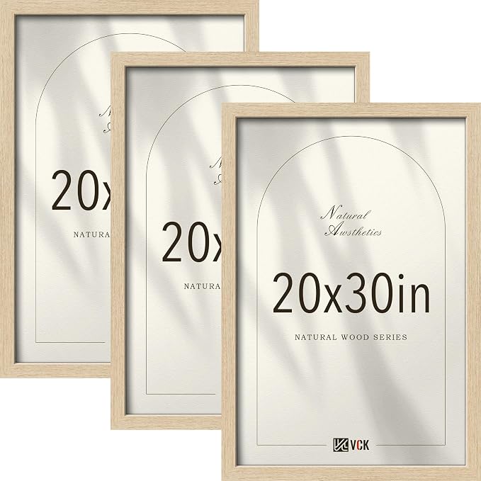 VCK 20x30 Poster Frame 3 Pack - Natural Oak Solid Wood, Exclusive Wood Grain Picture Frames, Wall Hanging
