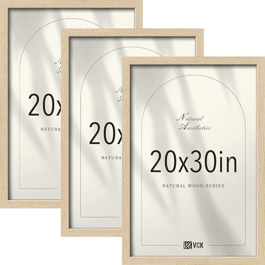 VCK 20x30 Poster Frame 3 Pack - Natural Oak Solid Wood, Exclusive Wood Grain Picture Frames, Wall Hanging