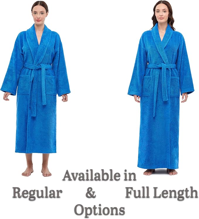 Arus Women's Shawl Collar Robe, Turkish Terry Cotton Bathrobe,with Regular and Full Length Options