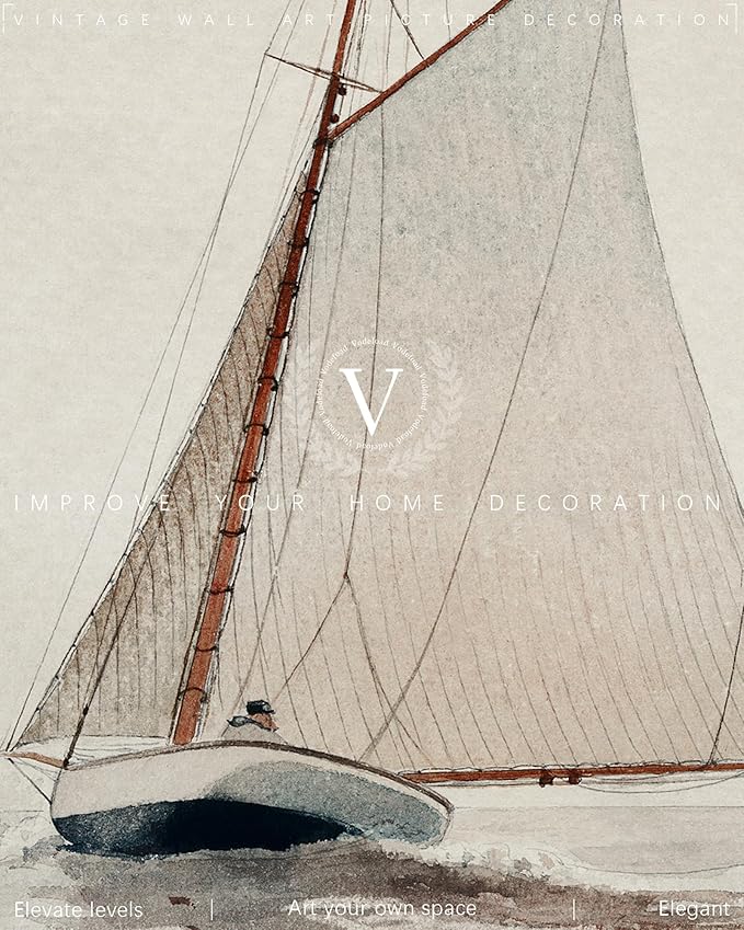 European Vintage Sailboat Wall Art Print, Vintage Sailboat Watercolor , Rustic Coastal Boat in Sea Oil Painting, Antique Country Farmhouse Muted Minimalist Poster for Beach House or Cottage Decor, Digital Download North Prints(UNFRAMED 8x10in)