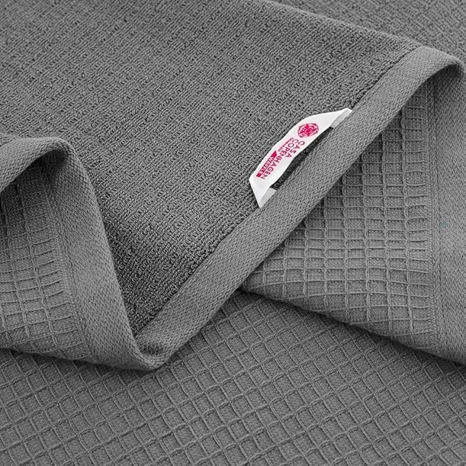 CASA COPENHAGEN Wafffle 4Pcs 100% Egyptian Cotton Large Designer Towels Gift Set- Grey Violet, 55"x27", 4Bath Towels for Bathroom (Box Pack, Set for Women & Men)