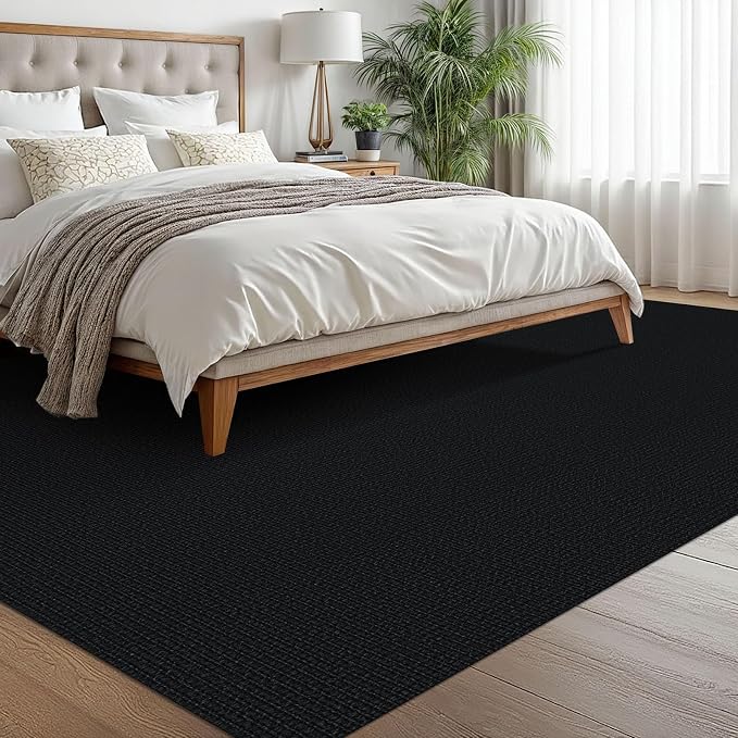 EARTHALL Washable Area Rugs 6x9 Ft Non Slip Living Room Rugs Cotton Rubber Backed Dining Room Rug Braided Bedroom Rugs Indoor Outdoor Floor Carpet for Living Room, Bedroom, Dining Room, Black/Grey
