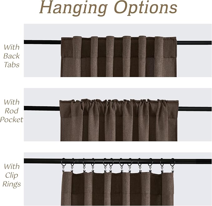 RYB HOME Natural Linen Sheer Curtains 108 inches Long for Living Room/Bedroom, Back Tab/Rod Pocket, Light Filtering Sheer Curtains and Drapes, Brown, W 52 x L 108 inches, 2 Panels Set