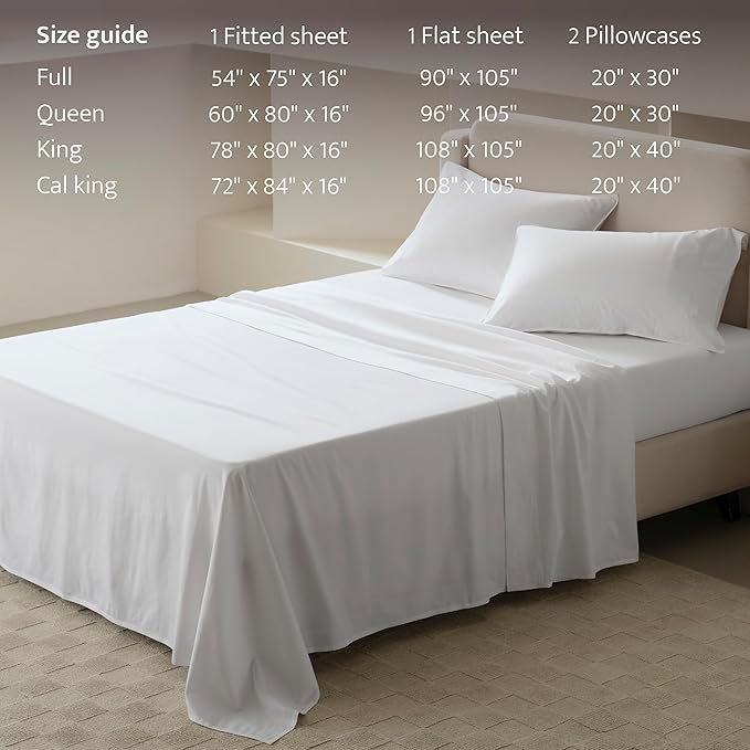 Double Stitch 100% Organic Cotton Sheets, King Size Sheets Set, GOTS Certified Long Staple Cotton Bedsheets, Luxury & Soft Hotel Bed Sheets with 16 inches Deep Pocket, Made in India Pure White