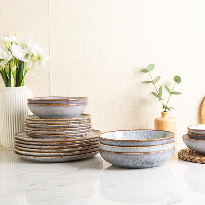 AmorArc Ceramic Dinnerware Sets,Handmade Reactive Glaze Plates and Bowls Sets,Highly Chip and Crack Resistant | Dishwasher & Microwave Safe Dishes Set, Service for 4 (16pc)