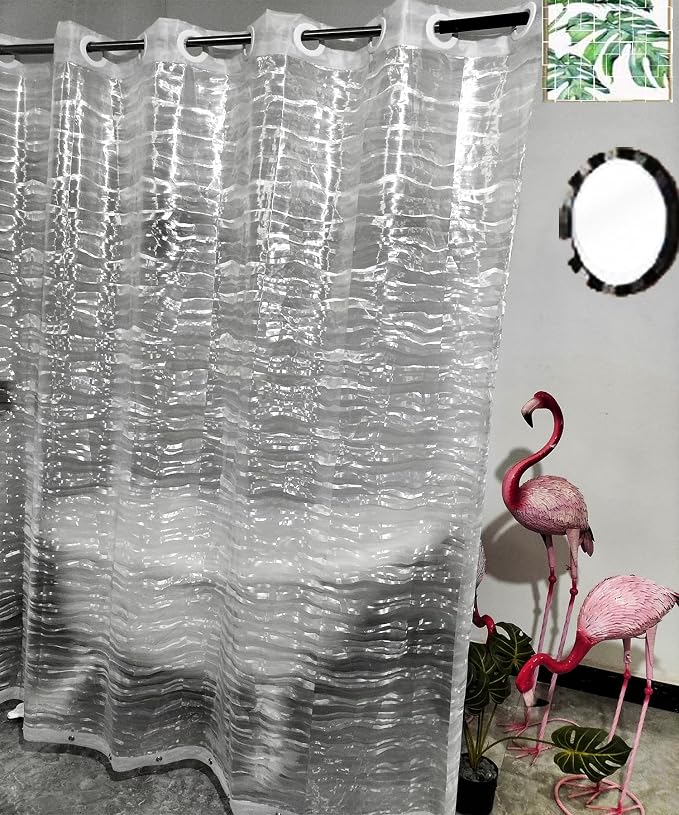 No Hooks Needed Waterproof Shower Curtain Liner PEVA 72" x 72"Hookless for Bathroom Shower Curtains Water Wave
