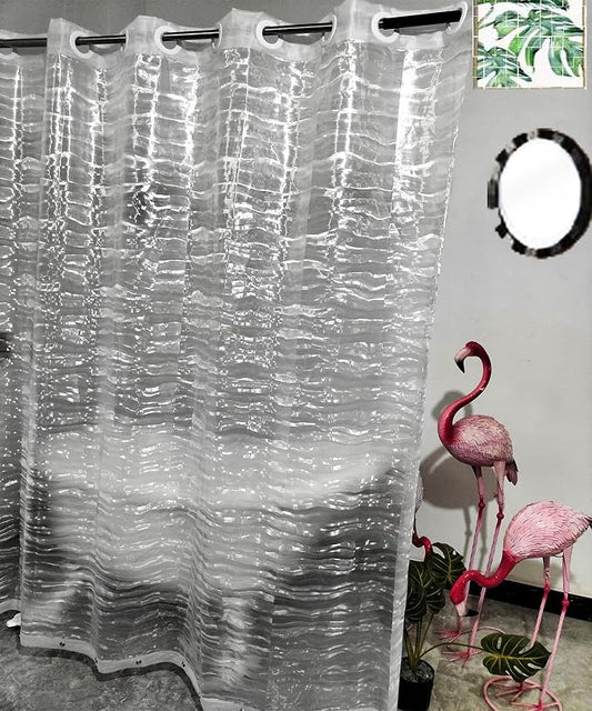 No Hooks Needed Waterproof Shower Curtain Liner PEVA 72" x 72"Hookless for Bathroom Shower Curtains Water Wave