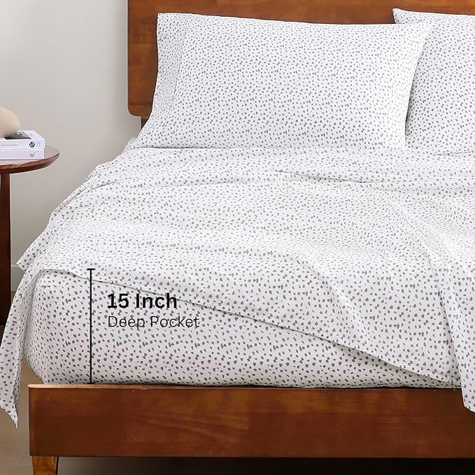 LANE LINEN 100% Organic Cotton Twin Bed Sheets, Mercerized Cotton Fully Elasticized Reinforsed Seam in Fitted Sheets Pocket Low Pill Fade Resistant Printed Sheets Twin Size Bed- Haze Grey