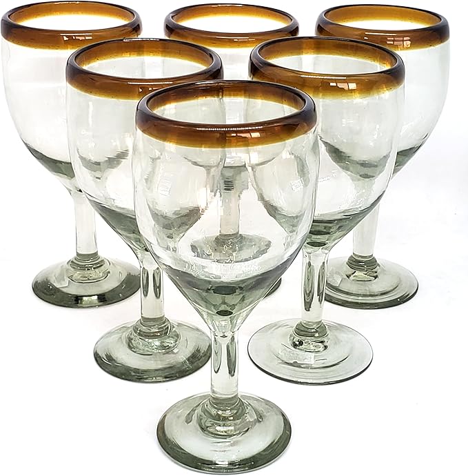 Amber Rim 13 oz Wine Glasses (set of 6), Recycled Glass, Lead-free, Toxin-Free (13oz Wine)