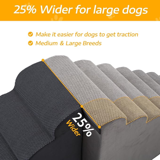25" H Dog Stairs for Small and Medium Dogs 5-Step Ramps for High Beds and Couch Non-Slip Extra Wide Pet Stairs for Old Dogs and Puppy and Cat - Stable & Durable with Machine Washable Cover Indoor