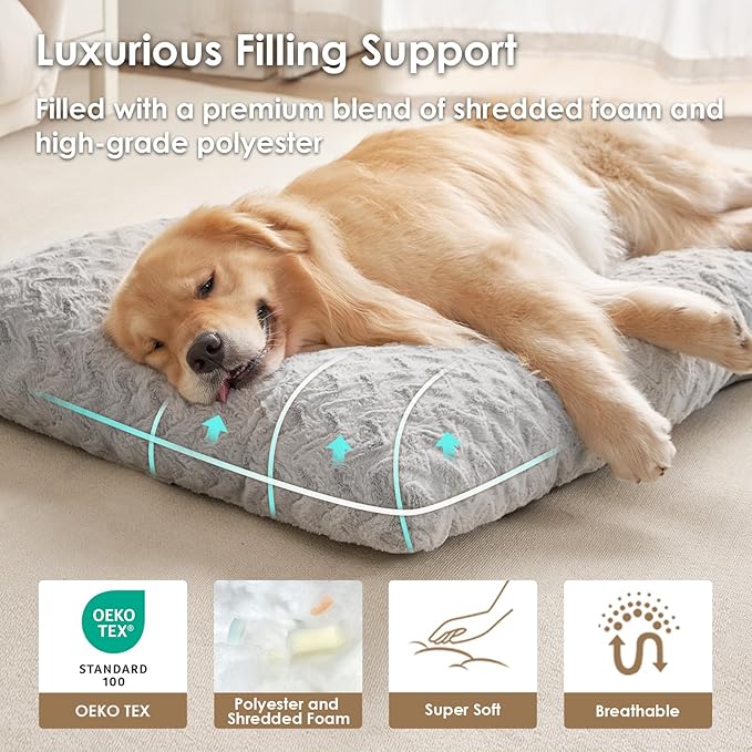 EHEYCIGA Washable Medium Dog Bed for Crate 29x21 Inch, Kennel Pad for Dogs Up to 35 lbs, Plush and Comfy Pet Sleeping Mat, Grey