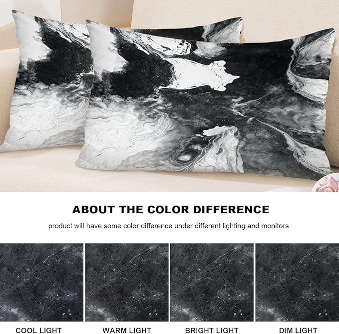 Shrahala Black and White Decorative Throw Pillow Cover, Watercolor Creative Abstract Hand Painting On Canvas Modern Cushion Case for Sofa Bedroom Throw Pillow Case, 12 X 20 Inches