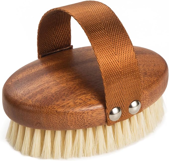 DEBETOOL Dry Brushing Body Brush - Natural Boar Bristle Dry Body Brush for Lymphatic Drainage, Cellulite, Blood（Medium Hardness）
