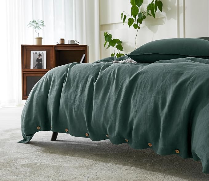 EVERLY 100% Pure Linen Duvet Cover Set Oversized King120X98Inch 3pcs (1 Duvet Cover,2 Pillowcases) Soft and Breathable for All Season with Coconut Button Closure, Suitable for Hot Sleepers-Aqua