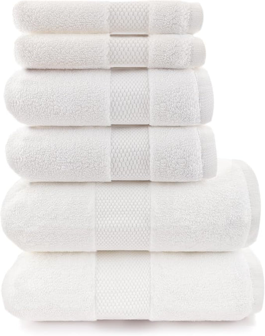 Maisonette Elegance 100% Organic Cotton Turkish Bathroom Towels Set, Soft & Absorbent, Ideal Quick Dry Large Luxury Bath Sheets, Hand Towels & Washcloths for Shower (6 Pack), White
