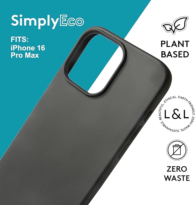 LOAM & LORE Biodegradable Phone Case for iPhone 16 Pro Max, Plastic Free Eco Friendly Phone Case, Plant Based Compostable iPhone 16 Pro Max, Premium Zero-Waste Phone Cover (Black)