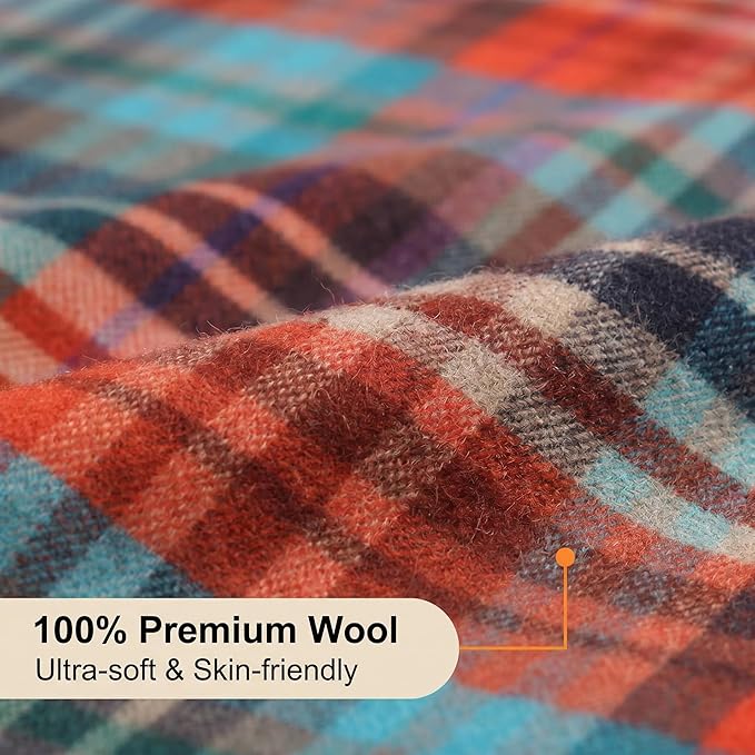 100% Wool Blanket Throw,Holiday Plaid Wool Blanket with Compact Bag,Rustic Soft Lightweight Blanket for Couch,Sofa,Bed & Lounging Decoration,Travel Blanket for Home, Airplane,Ideal Gifts 55"x83"