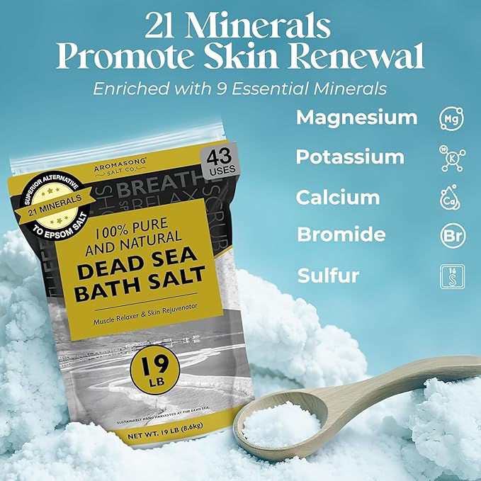 Aromasong Dead Sea Bath Salt Bundle – 19 LB Coarse Grain Soak & 19 LB Fine Grain Spa Salt – 100% Pure Mineral Bath Salts for Skin Softening and Muscle Relaxation
