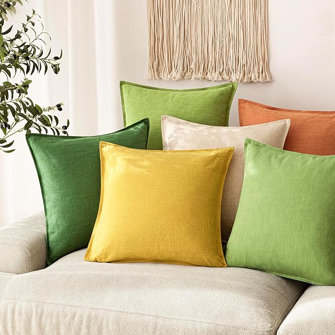 Foindtower Pack of 2, Decorative Linen Soild Throw Pillow Covers Soft Accent Euro Cushion Case Farmhouse Neutral Pillowcase for Chair Couch Sofa Bed Living Room Home Decor 20 x 20 Inch Ginger Yellow