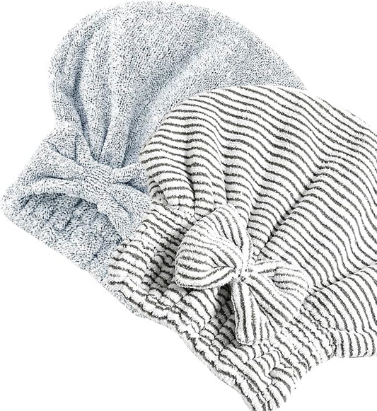 Jseng 2PC Bamboo Fiber Hair Drying Caps, Large Hair Wrap Towels, Extreme Soft & Ultra Absorbent, Thick Fluffy Fast Drying for Women