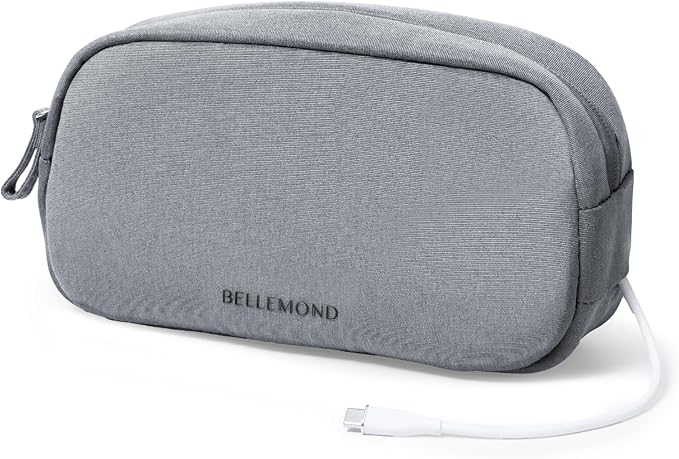 BELLEMOND Tech Organizer Pouch for Travel | Electronics Organizer Case for Cables, Chargers & Accessories | Hidden AirTag Pocket, Cable Pass-Through & Waterproof Base | Charcoal Gray