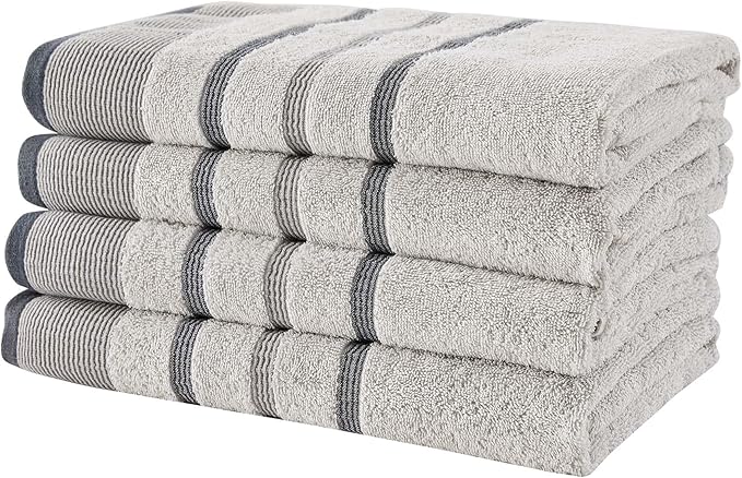 Great Bay Home Decorative Bath Towel Set - Cotton 4 Pack 54x27 Bath Towel Set - Durable Towels for Bathroom Decor (Light Grey/Mid Grey/Dark Grey)