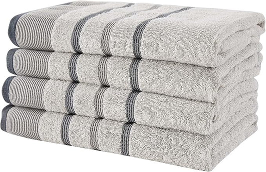 Great Bay Home Decorative Bath Towel Set - Cotton 4 Pack 54x27 Bath Towel Set - Durable Towels for Bathroom Decor (Light Grey/Mid Grey/Dark Grey)
