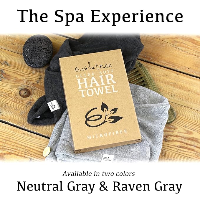 Evolatree Microfiber Hair Towel Wrap for Women – Quick-Dry Anti-Frizz Hair Turban with Wooden Button, Designed in Canada for Mindful Hair Care – Raven Dark Gray