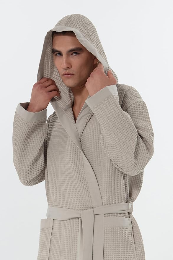 SEYANTE Turkish Cotton Waffle Robe for Men – Organic GOTS Certified Spa Bathrobe, Lightweight Kimono, Soft Cotton Bathrobe
