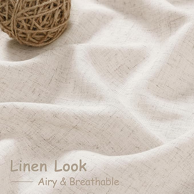 Nanspring Beige Linen Curtains for Kitchen Windows Over Sink - Cafe Drapes Rustic Farmhouse Semi Sheer Curtains with Back Tab and Rod Pocket Short Curtain for Small Window 36 x 24 Inch,2 Panels