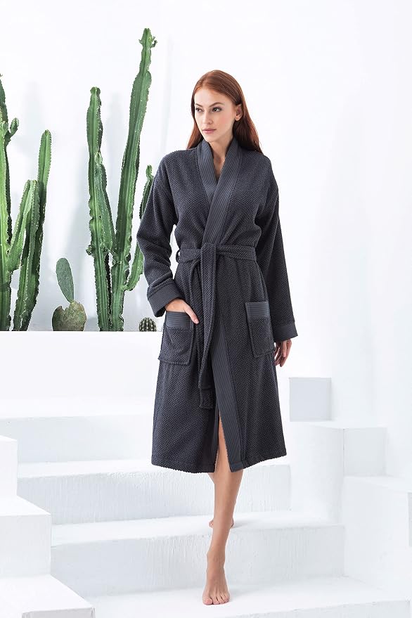 SEYANTE Turkish Cotton Bathrobe for Women - Organic GOTS Certified Terry Hooded Kimono Robe - Spa Quality Women's Cotton Robe