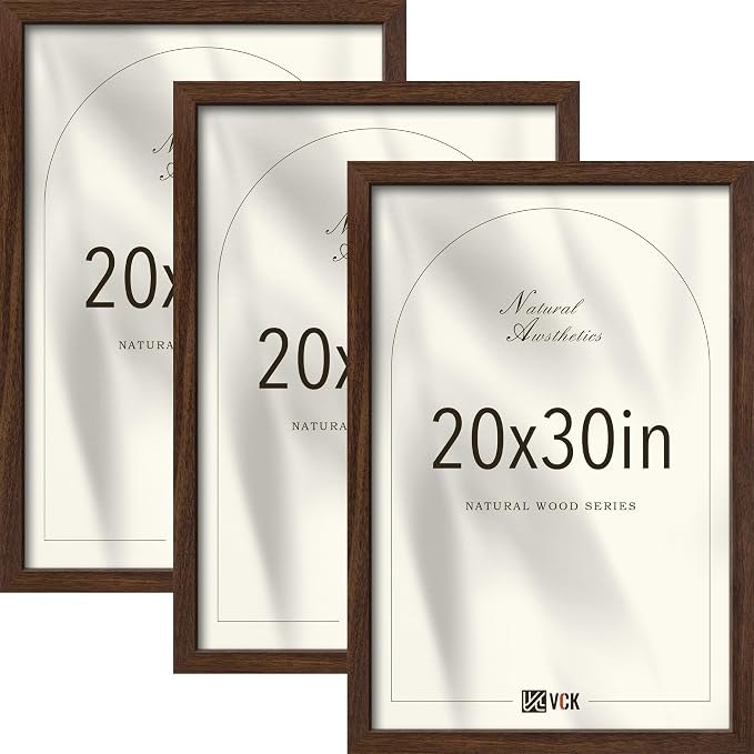 VCK 20x30 Poster Frame 3 Pack - Brown Solid Wood Picture Frames, Exclusive Wood Grain Picture Frames, Wall Hanging