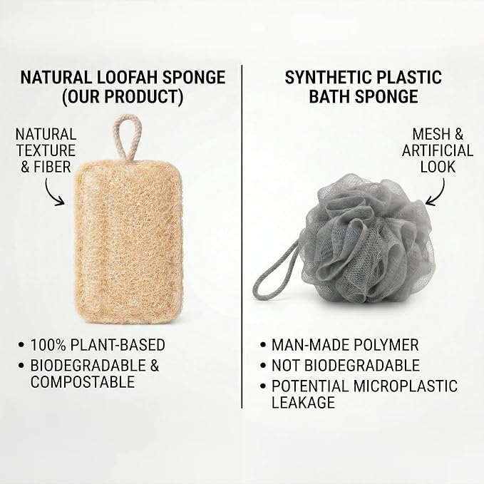 Natural Loofah Sponge for Men & Women, 2 Pack | Exfoliating Body Scrubber, Travel Loofah, Shower Sponge