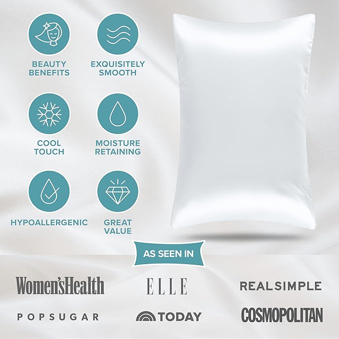 Bare Home 100% Mulberry Silk Pillowcase for Hair and Skin - Ultra Premium 6A Grade 19 Momme Silk Pillow Case - Envelope Enclosure - Breathable Cooling Pillow Cover (Queen, White)