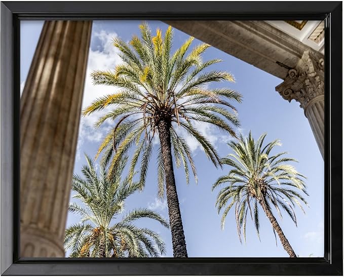 Monem Art Palermo Palm Trees Sicily Print - Tropical European Architecture Poster - Wall Decor for Living Room, Bedroom or Office - 24x32 Black Framed CANVAS Wall Art by Mareike Bohmer