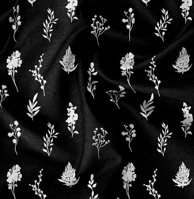 Soimoi Floral Print - Black, Canvas Fabric Material - 56 Inch Wide, 1 Yard, Unstitched Fabric for Upholstery, Bags, Workwear and Outdoor Gear.