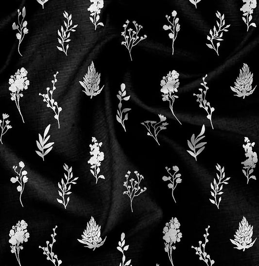 Soimoi Silky Satin Fabric Material, 1 Yard - 42" Inch Width, Black - Floral Print - Soft Shiny Fabric for Dress, Pillowcases, Pajamas, Evening Dress, DIY