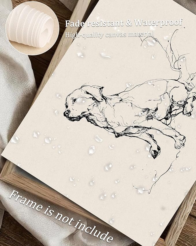 Vodefoad Vintage Dog Sketch Retro Wall Art Labrador Retriever Ink Drawing Print Boho Neutral Line Art Boy Room Nursery Decor - 8x10Inch Unframe