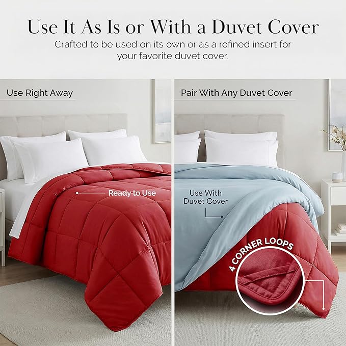 Southshore Fine Living, Inc. California King Size Comforter, Pet Hair Resistant Bedding Comforters, Oversized Down-Alternative Red Comforter, King Size Bedding for Vacation Homes, Chili Pepper