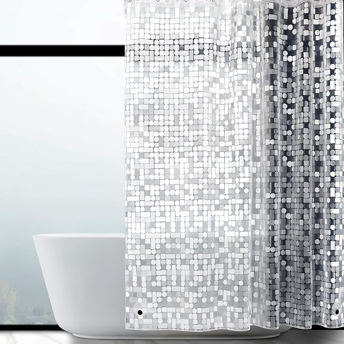 WELTRXE Shower Curtain Liner Waterproof, Clear 3D Geometric Patterns Heavy Duty Shower Liner with Magnets for Bathroom Shower Stall, Bathtubs, Thick Liner Without Chemical Smell, 72 x 72, 12 Hooks