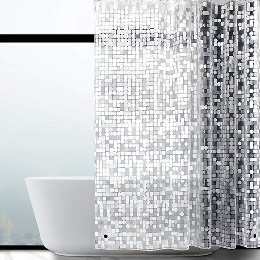WELTRXE Shower Curtain Liner Waterproof, Clear 3D Geometric Patterns Heavy Duty Shower Liner with Magnets for Bathroom Shower Stall, Bathtubs, Thick Liner Without Chemical Smell, 72 x 72, 12 Hooks