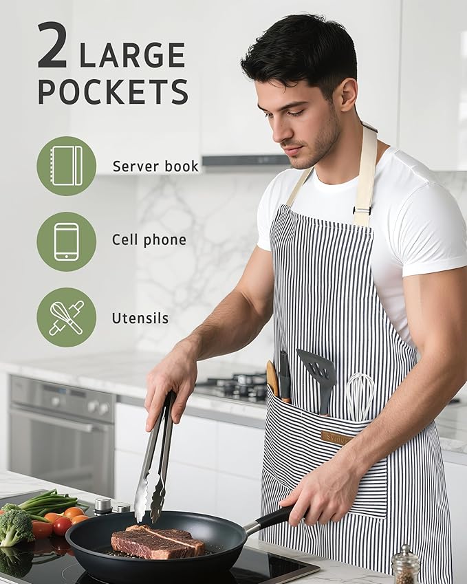 Syntus Apron for Men Women, Adjustable Cooking Kitchen Chef Aprons with 2 Pockets